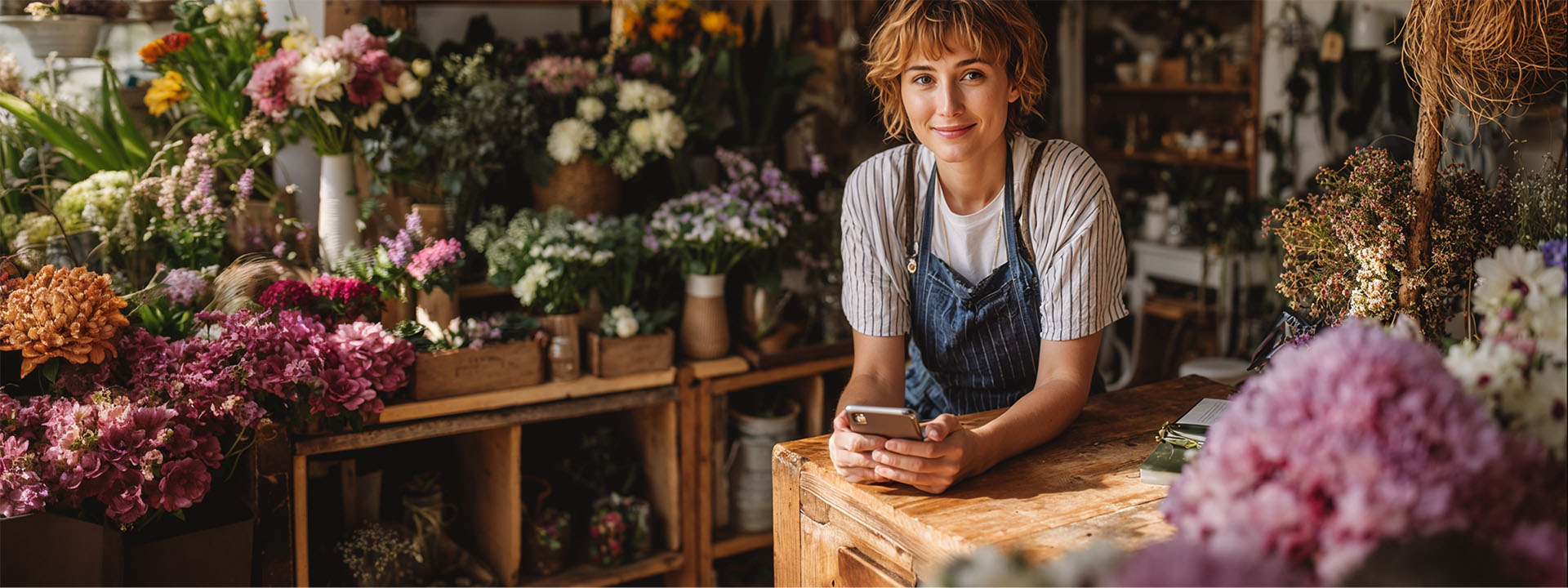 woman smiling in flower shop